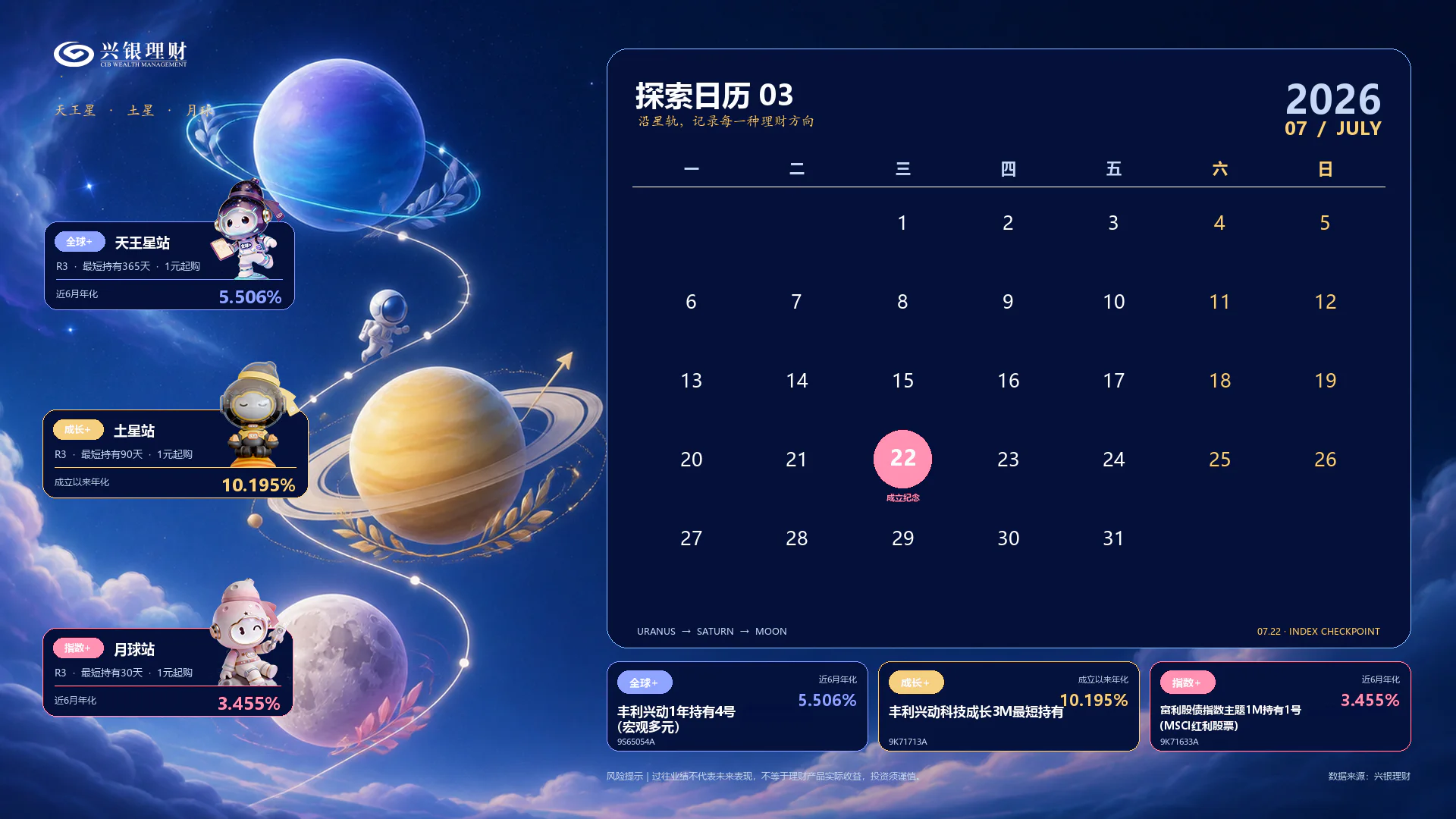 兴银理财星球日历画面二